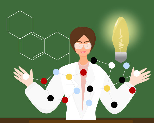女化学家或物理学家研究化学链和分子图片下载