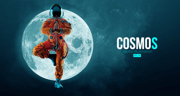 宇航员在月球和太空的背景下做瑜伽。瑜伽练习。矢量图图片下载