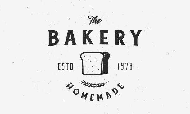 面包,面包店图标。面包房复古图标与tost面包和小麦图标。矢量图图片下载