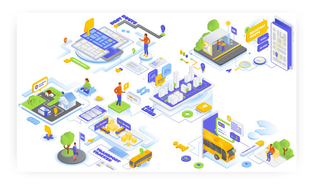 在线路线规划，运输跟踪，矢量等距图。Gps导航手机应用。公交路线时刻表。图片下载