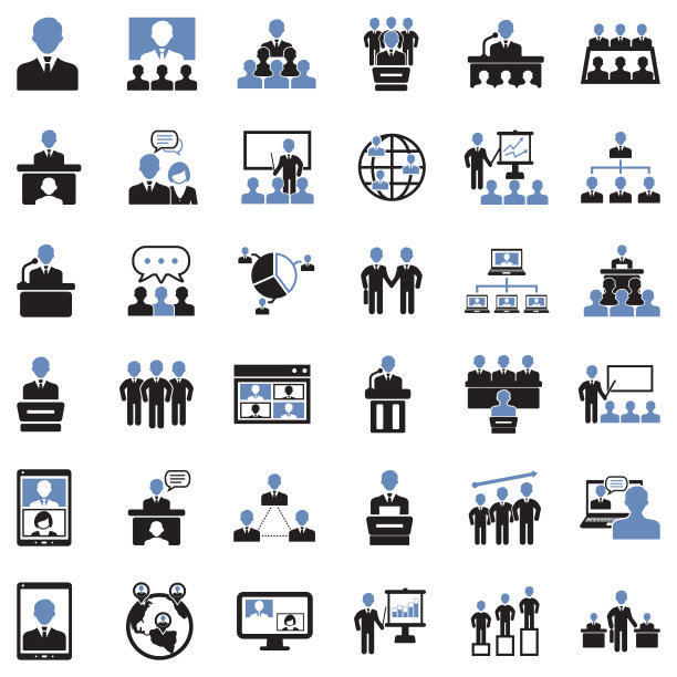 会议、商业和管理图标。双色调平面设计。矢量插图。图片下载