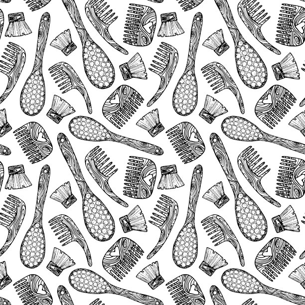 手绘木制梳子和画笔无缝图案。环保个人护理产品。“零浪费”的涂鸦。包装纸。图片下载