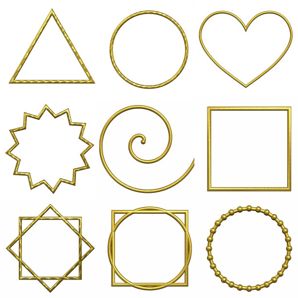 3 d演示。白色背景上的金色几何形状。图片下载