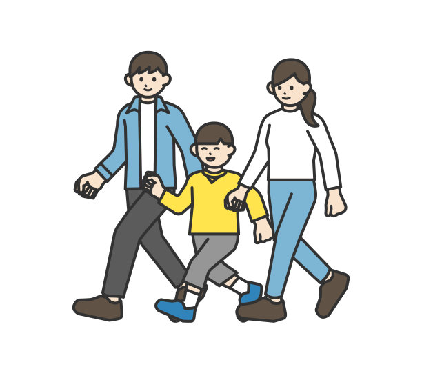 与家人一起散步的插画材料图片下载