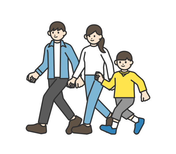 与家人一起散步的插画材料图片下载