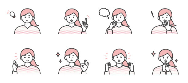 插图素材集的面部表情和手势的年轻女性图片下载