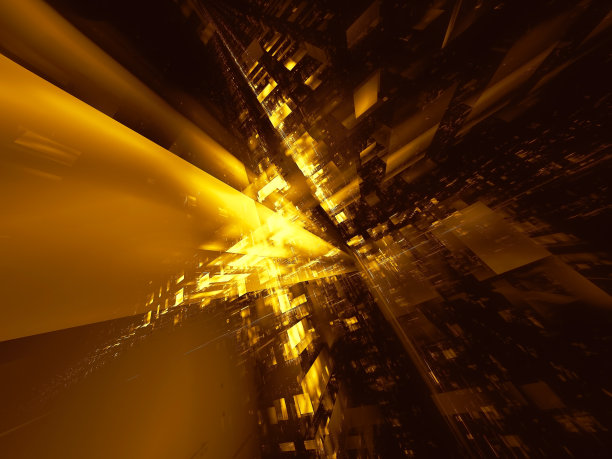 黄金未来城市或空间站-数字生成的3d插图图片下载