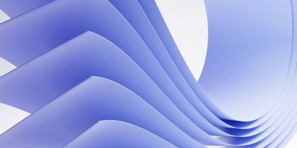 3d渲染，抽象的现代背景与折叠的丝带，蓝色的布宏观。时尚壁纸与纺织层在波浪形状。纸张卷边白色背景，弯曲的纸张，最小的组成图片下载