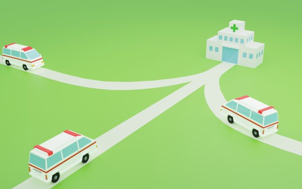 3DCG医院和救护车，混乱的紧急运输图像图片下载