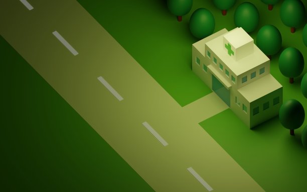 3DCG夜间救援医疗，夜间紧急医院的图像。等距插图图片下载