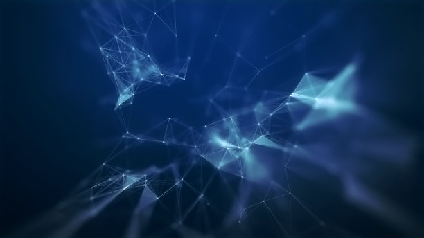 抽象的蓝色技术和通信背景与丛元素和景深设置。图片下载