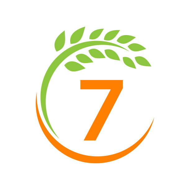 农业标志上7字母概念。农业和农场牧场，牛奶，谷仓标志设计。农场徽章，农业，生态农场设计与7个字母模板图片下载