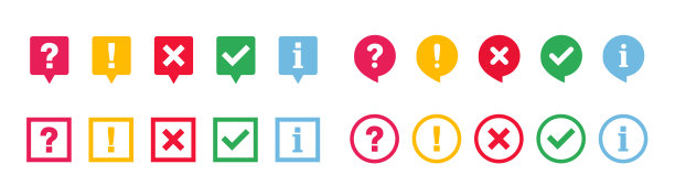 图标集对号、叉号、问号、感叹号、信息图标。常见问题的迹象。勾号，问题，信息和答案标记。帮助的象征。矢量图图片下载