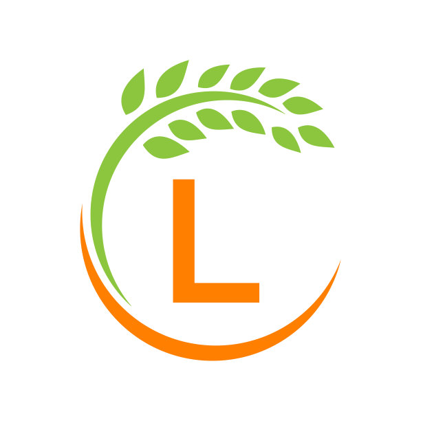 L字母概念上的农业标志。农业和农场牧场，牛奶，谷仓标志设计。农场徽章，农业，生态农场设计与L字母模板图片下载