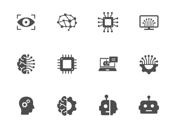 人工智能轮廓矢量图标孤立在白色上。网络技术图标设置网页，移动应用程序，UI设计和打印图片下载