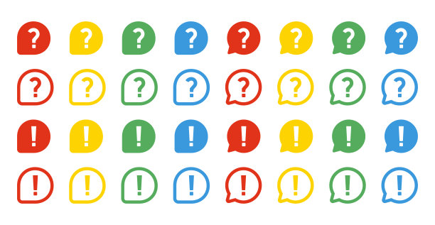 彩色的问题和感叹号图标设置在白色背景。向量EPS 10图片下载