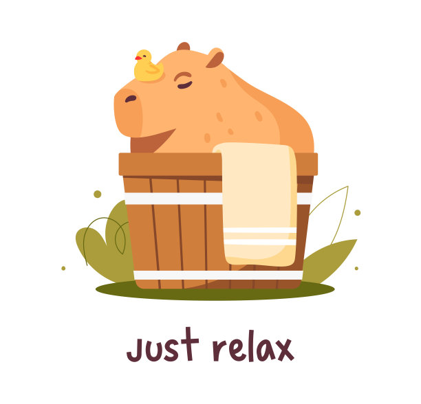 水豚坐在温泉桶，字母只是放松图片下载