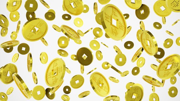 3D中国钱币从天而降渲染农历新年图片下载