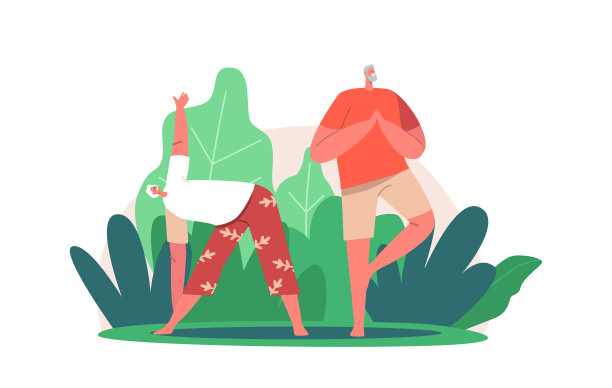 健康快乐退休理念。老年夫妇在做瑜伽或健身运动。老年人站在体位图片下载