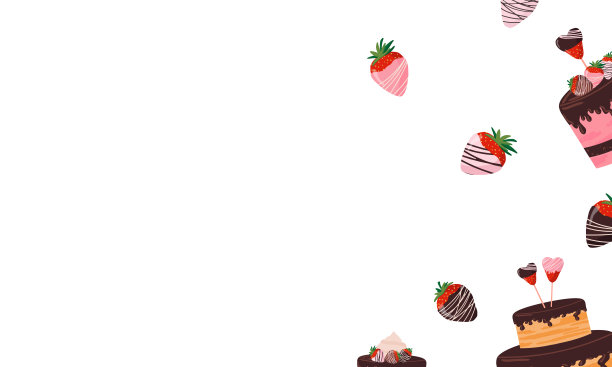 情人节banner，配有巧克力草莓、纸杯蛋糕，非常美味。草莓、奶油蛋糕、心形棒上的浆果糖果。矢量扁平风格插画，位于孤立的白色背景上图片下载