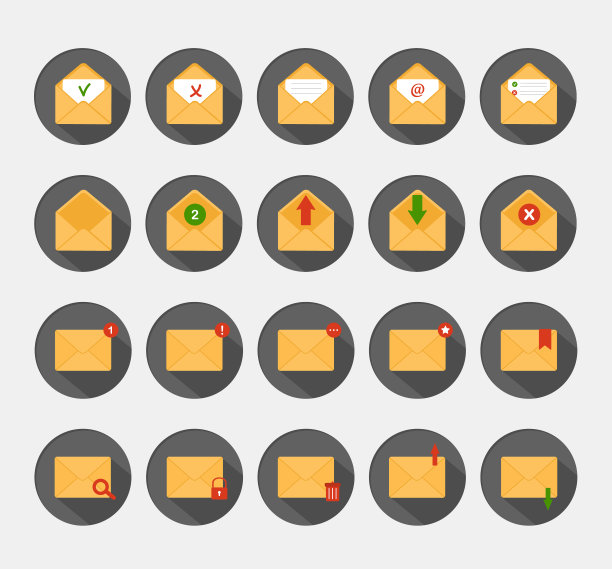 邮件信封图标集。接收短信、通知、邀请的概念。平面风格的矢量插图图片下载