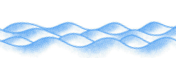 风格化画海浪在海上，半色调点背景，褪色点图片下载