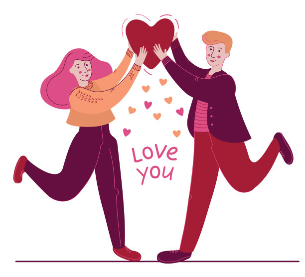 手持爱心符号的幸福情侣图片下载