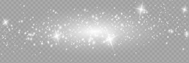 22、尘埃的火花和金色的星星闪烁着特殊的光芒。向量闪烁在透明的背景上。图片下载