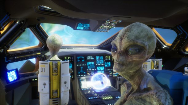 外星人在他们的科幻飞船中穿越了宇宙中一个未知区域的虫洞。深空旅行的概念。三维渲染图片下载