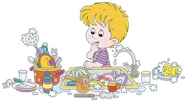 男孩晚饭后打算洗碗图片下载