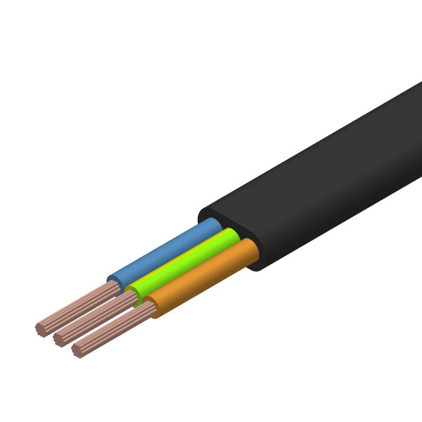 扁电缆与三绝缘铜导体，矢量插图。图片下载