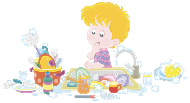 男孩晚饭后打算洗碗图片下载