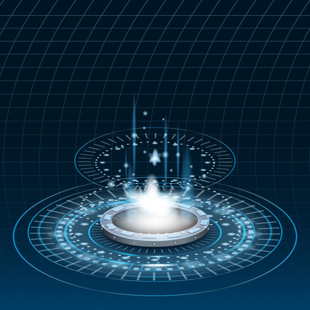 传送未来的传送门圈科学，sky-fi数字，光线和发光隧道，讲台，投影仪。HUD菜单用户界面。矢量插图，黑蓝色背景图片下载