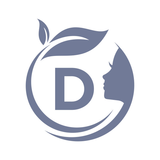 美水疗标志在字母D向量模板。D字母女性美容美发沙龙，水疗中心，女性化，美容护理，女性脸，优雅标志图片下载