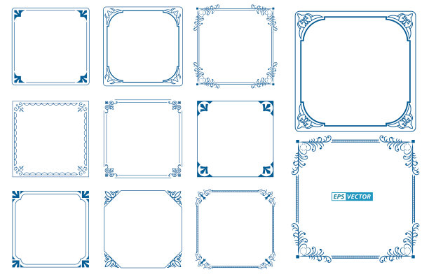 一套复古的装饰框架或复古的矩形装饰或书法框架复古风格或装饰边界概念。每股收益向量图片下载