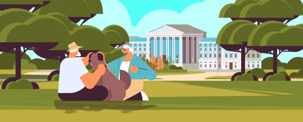 老夫妇花时间与小狗放松退休概念全长水平图片下载