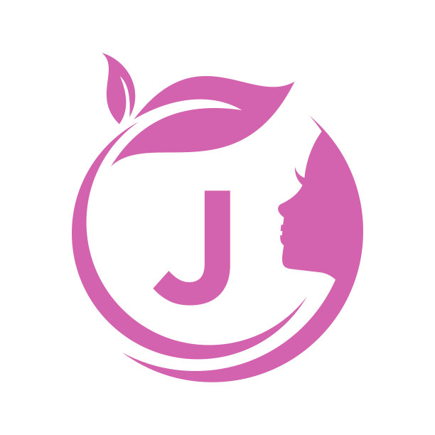 美水疗标志在字母J矢量模板。J信女性美容美发，水疗，女性化，美容护理，女性脸，优雅标志图片下载
