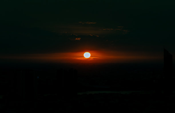 城市天际线上的橙色日落前的风景。图片下载