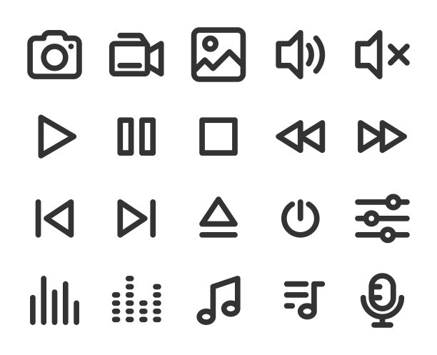 单色像素完美线性图标集合:多媒体。图片下载