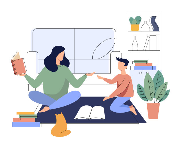 家庭教育。妈妈或家庭教师和男孩一起学习书籍图片下载