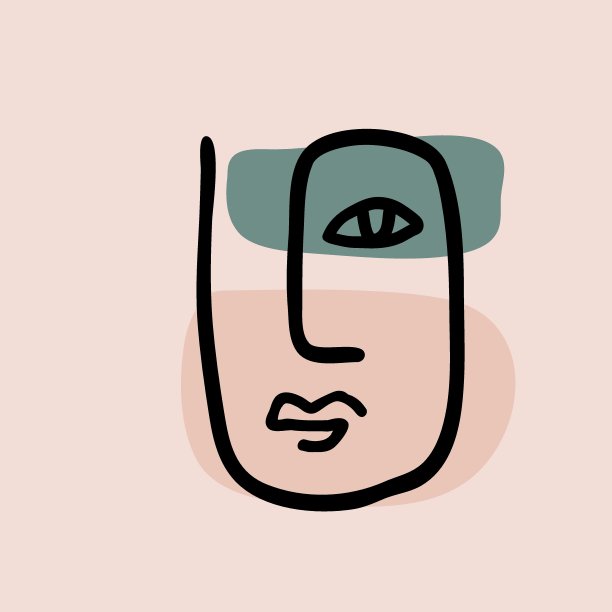 抽象当代女性的脸。现代时尚美牌。女性面部的象征。形状色彩斑斓的画。图片下载