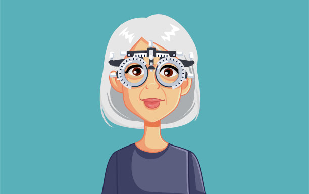 年长妇女有一个眼睛检查咨询矢量插图图片下载