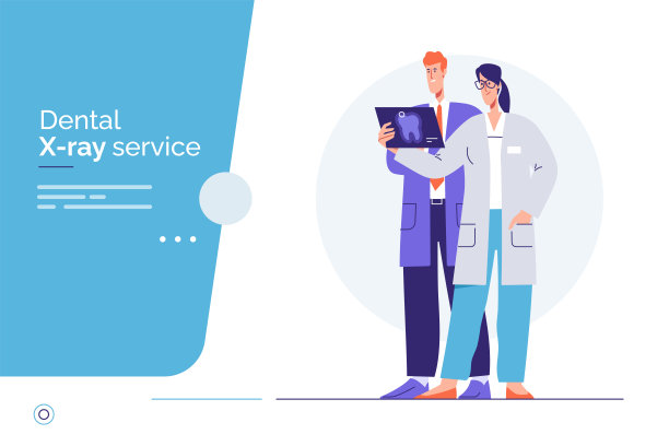 两位牙医正在讨论牙科x光检查结果。矢量轮廓插图，可编辑的笔画，全局色板图片下载