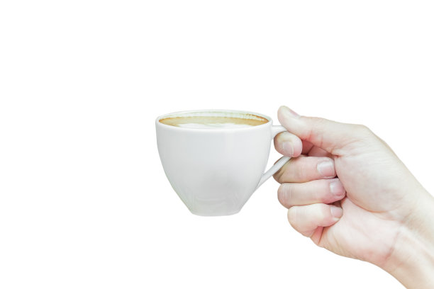 手里的热咖啡杯孤立在白色的背景上图片下载