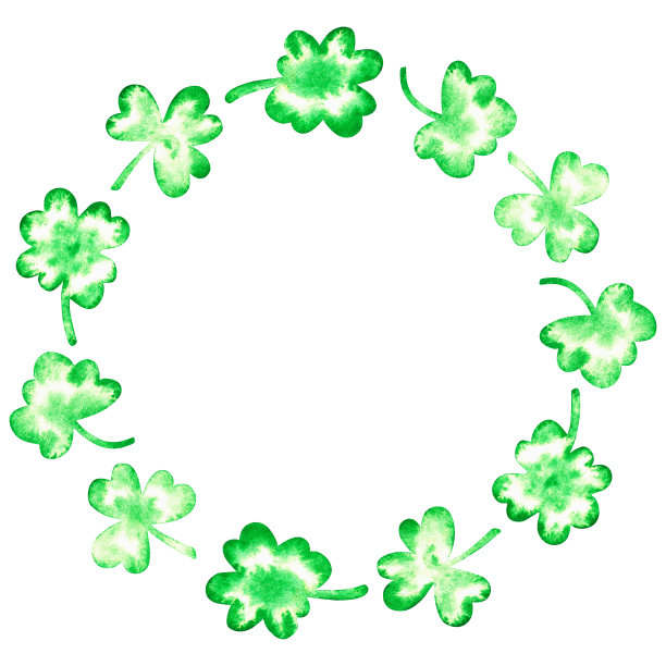 三叶草的花圈。圣帕特里克节。水彩插图。孤立在一个白色的背景。图片下载