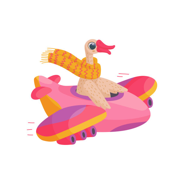 滑稽的鸭子在围巾操作平面，平面矢量插图孤立在白色背景上。图片下载