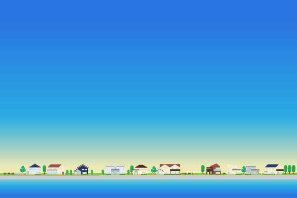 线条简单的现代房屋矢量插图。黄昏的天空图片下载