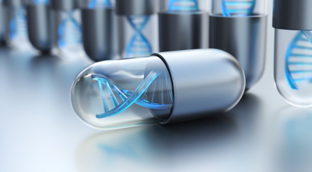 蓝色玻璃状DNA结构胶囊图片下载