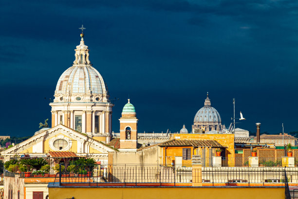 从Pincio山上的屋顶和教堂景观，罗马图片下载