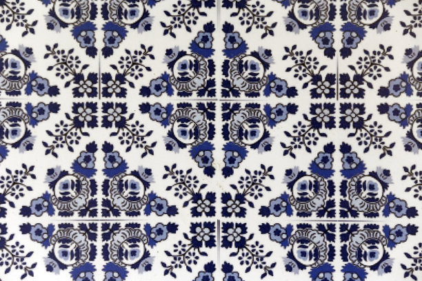 蓝色瓷砖墙的特写图片下载